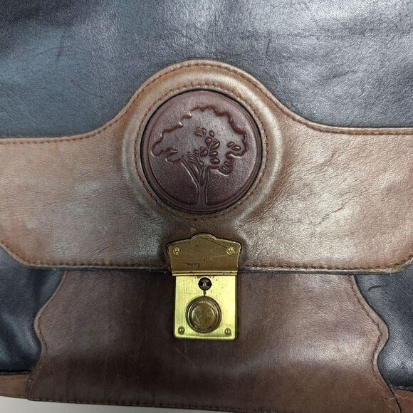 Leather shoulder bag brown and black multiple compartments - Picture 4 of 10